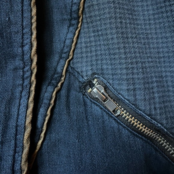 Free People Navy Blue Moto Jacket Size S Belted Full Zip Distressed Cotton - Picture 16 of 17